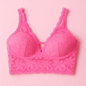 PINK Victoria’s Secret Lace Bralette Hot Pink Size M Floral Girly Feminine
